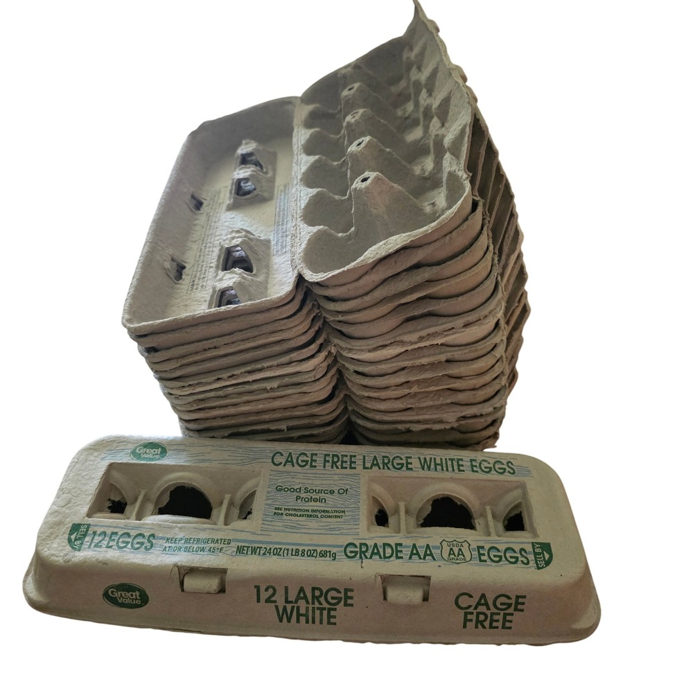24 Empty Paper Egg Cartons Great Value 1 Dozen 12-Count Molded Pulp Gray Crafts